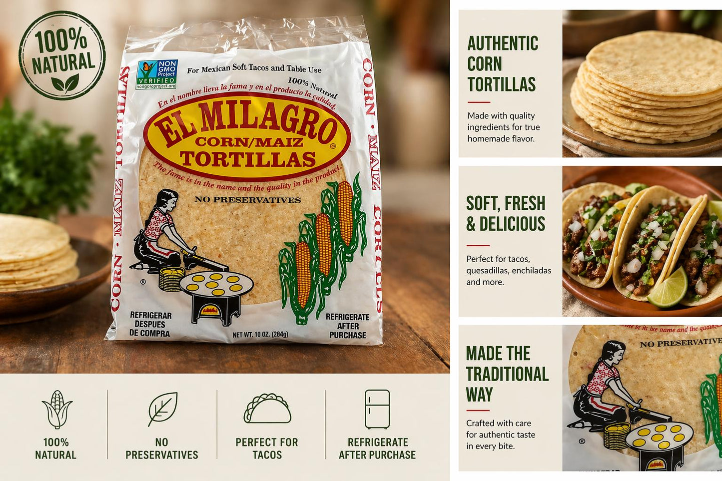 Milagro 24 Pack of 12 Fresh Corn Tortillas (288)
